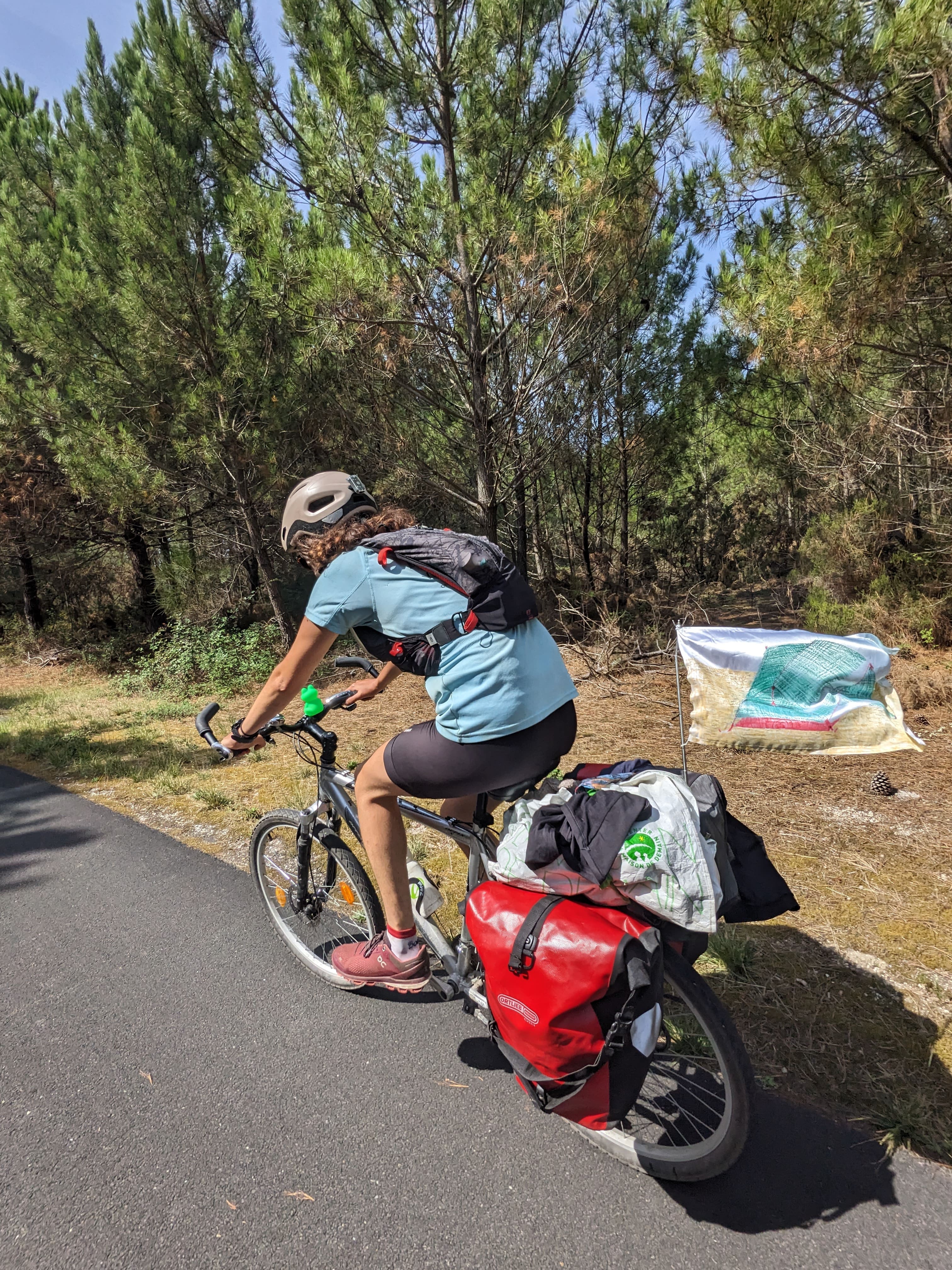 Volte-face, 2023-en cours, drapeaux en tissu, pastel gras, réalisé sur le parcours de la Vélodyssée